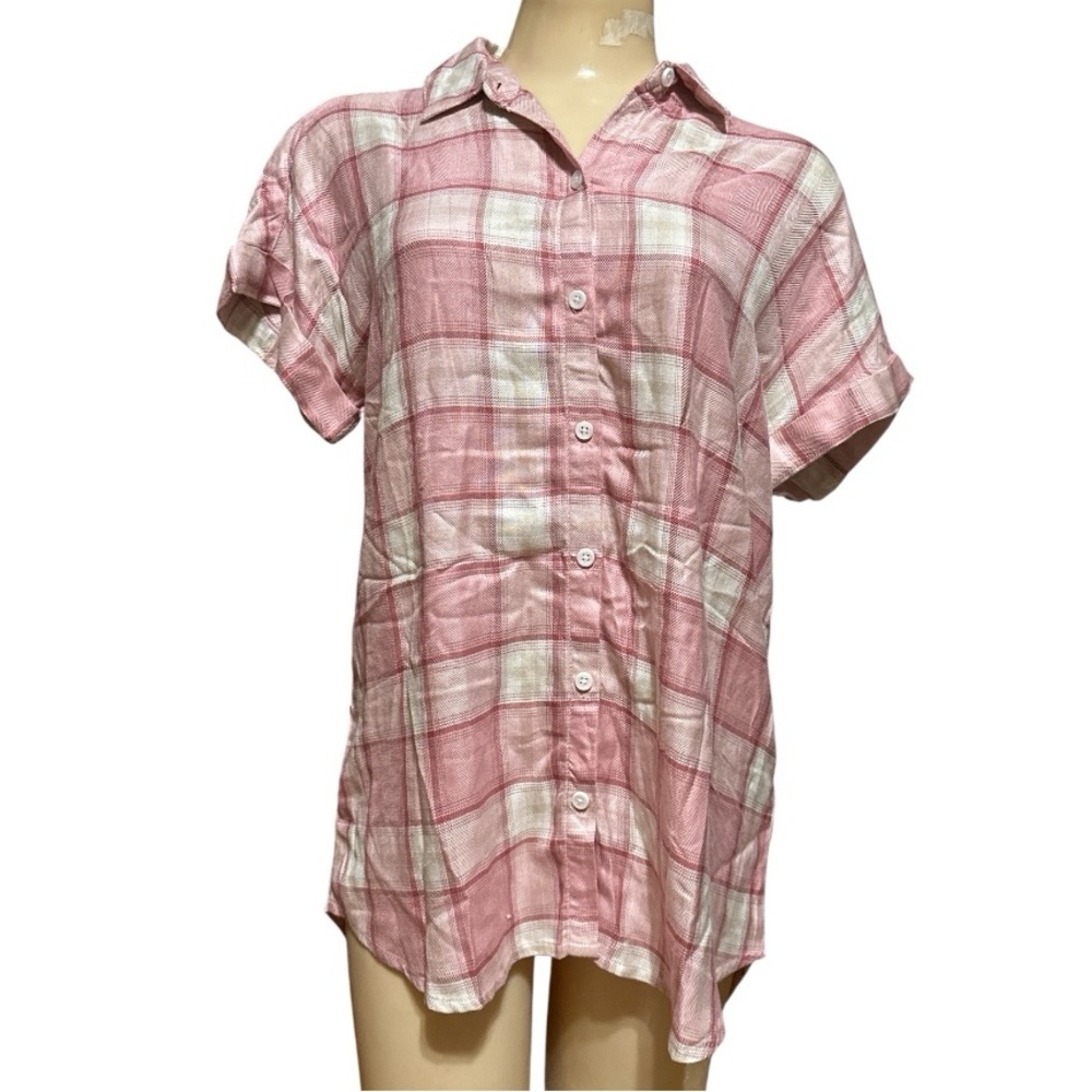Beachlunchlounge Pink and White Checkered Shirt, Small, NWT